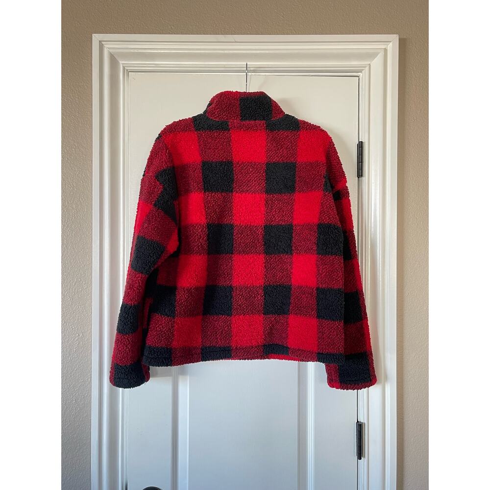 MEROKEETY Women's Plaid Sherpa Fleece Zip Pullover Jacket Medium - Picture 4 of 8
